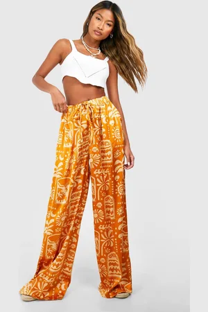 Boohoo Womens Satin Printed Wide Leg Trouser - - 6