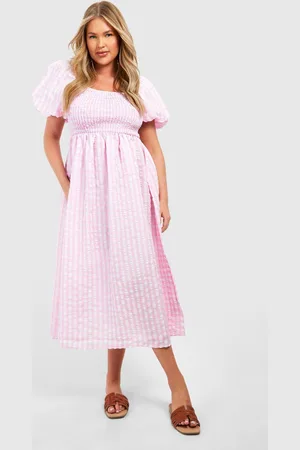 Boohoo Womens Plus Textured Gingham Puff Sleeve Miidi Dress - - 20