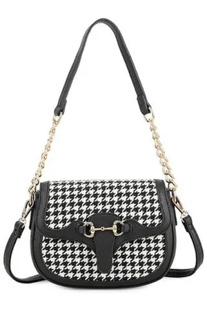 SVNX Womens Houndstooth Shoulder Bag in & White - One Size