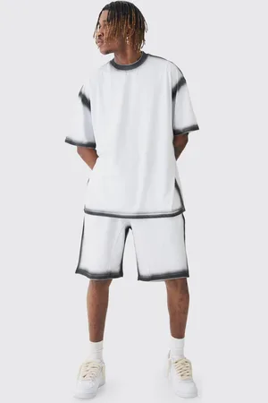 Boohoo Tall Oversized Extended Neck Spray Wash T-shirt & Short Set - - L