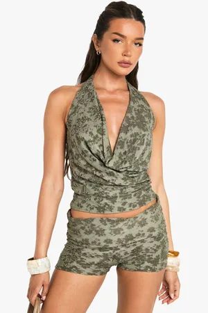 Boohoo Womens Floral Jacquard Fold Over Waistband Mini Short - - 16