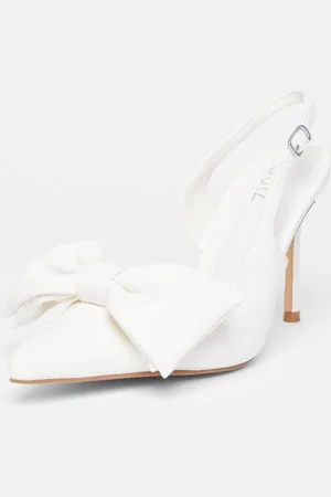 Quiz Womens Off White Faux Leather Bow Court Heels - - 7