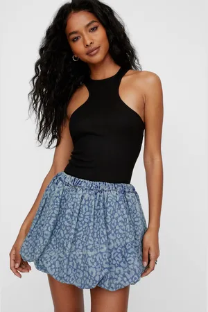 NASTY GAL Womens Washed Leopard Denim Skirt - - 10