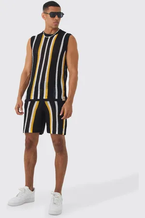 Boohoo Oversized Open Stitch Stripe Knitted vest Set - - S