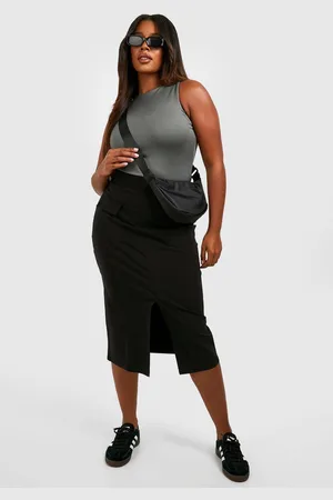 Boohoo Womens Plus Pocket Detail Split Front Midi Skirt - - 18