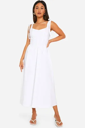 Boohoo Womens Tie Shoulder Bengaline Milkmaid Midaxi Dress - - 18