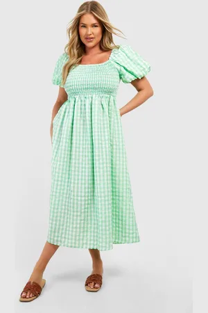 Boohoo Womens Plus Textured Gingham Puff Sleeve Miidi Dress - - 20
