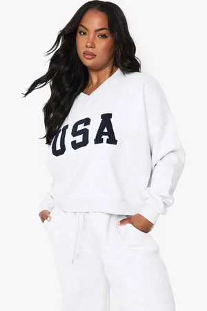 Boohoo Womens Plus USA V Neck Oversized Sweatshirt - - 20