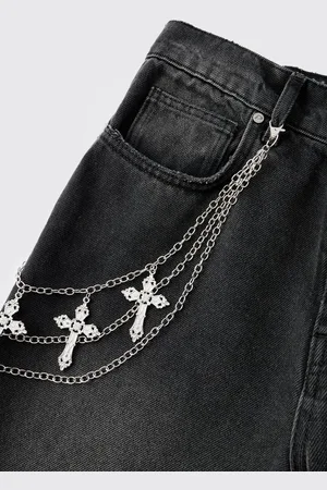 Boohoo Jean Chain With Crosses - - One Size