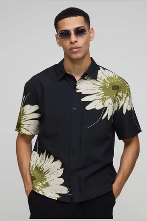 Boohoo Oversized Floral Print Linen Look Shirt - - M
