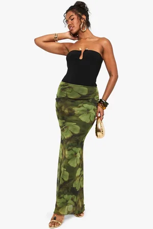 Boohoo Womens Floral Printed Mesh Maxi Skirt - - 16