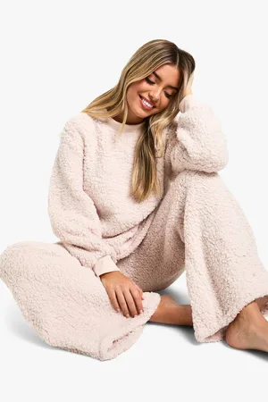 Boohoo Womens Borg Jumper and Wide Leg Lounge Set - - L