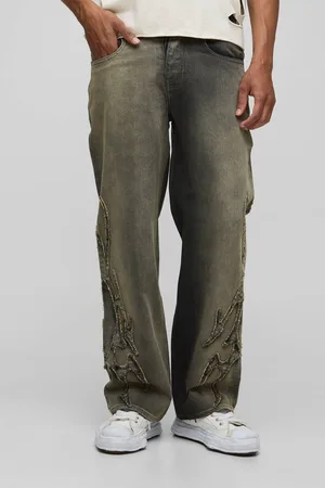 Boohoo Relaxed Fit Washed Tribal Applique Jeans - 36R