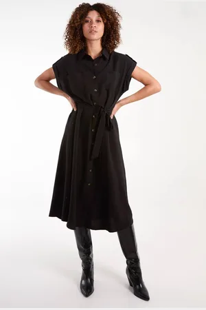 Blue Vanilla Womens Button Front Midi Utility Shirt Dress - - S
