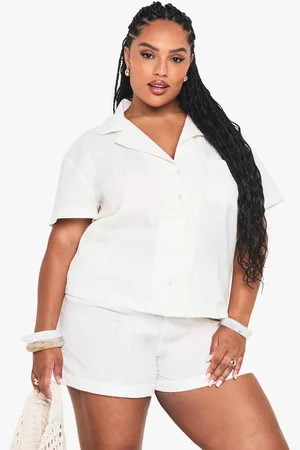 Boohoo Womens Plus Seersucker Short Sleeve Shirt & Flippy Shorts Co-ord - - 16