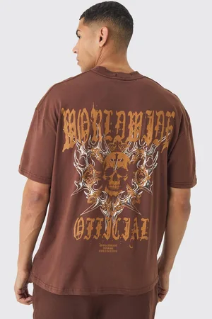 Boohoo Oversized Boxy Extended Neck Distressed Skull Print T-Shirt - - M