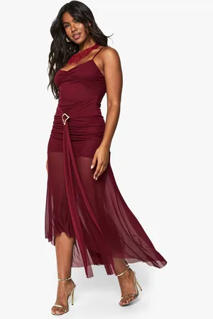 Boohoo Womens Ruched Mesh Drape Midaxi Dress - - 18