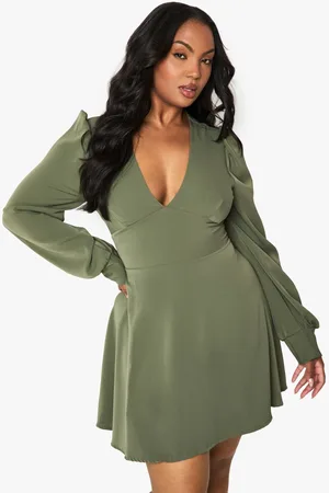 Boohoo Womens PLUS LONG BLOUSON SLEEVE SKATER DRESS - - 18