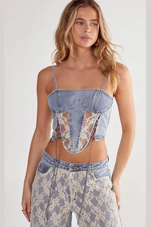 NASTY GAL Womens N) Lace Detail Denim Corset - - 16