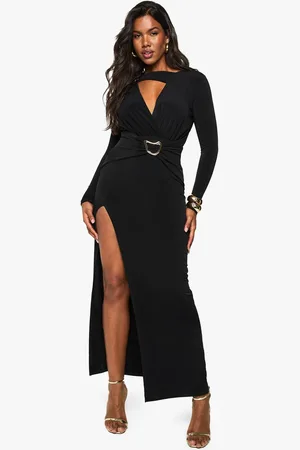 Boohoo Womens Plunge Gold Trim Maxi Dress - - 10
