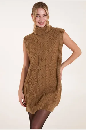 Blue Vanilla Womens Roll Neck Cable Knitted Oversized Sleeveless Jumper Dress - - M