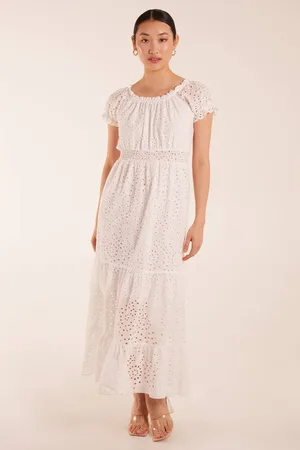 Blue Vanilla Womens Broderie Anglaise Puff Sleeve Maxi Dress - - M