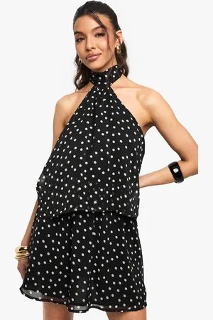 Boohoo Womens Polka Dot Chiffon Scarf Detail Mini Dress - - 12