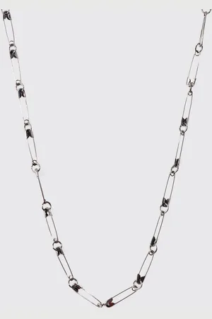Boohoo Safety Pin Chain Necklace In Gunmetal - - One Size