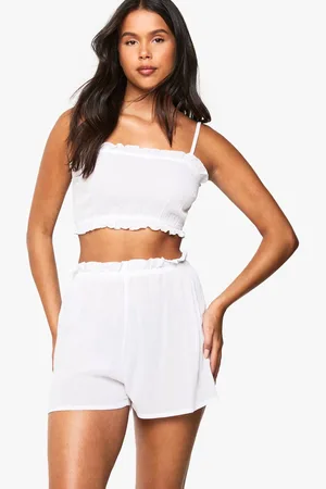 Boohoo Womens Bridal Textured Cheesecloth Ruffle Detail Cami And Short Set - - 8
