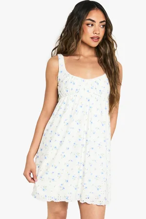 Boohoo Womens Ditsy Floral Broderie Square Neck Smock Dress - - 16