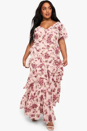 Boohoo Womens Plus Dobby Chiffon Floral Frill Detail Maxi Dress - - 22