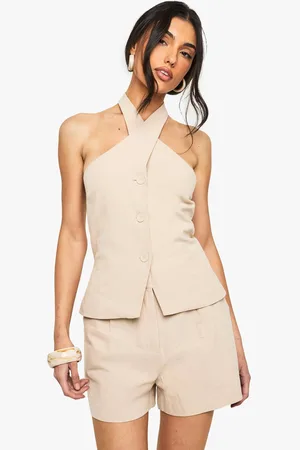Boohoo Womens Linen Cross Halterneck Waistcoat - - 10