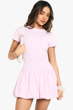 Boohoo Womens Puff Ball Hem T-shirt Dress - - 16
