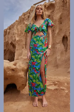 Dancing Leopard Womens Lily Tropical Print Midaxi Dress Knot Detail Adjustable Self Tie Outfit - - 16