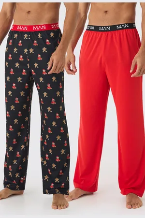 Boohoo 2 Pack Man Teddy Bear Print and Plain Lounge Bottoms - - M