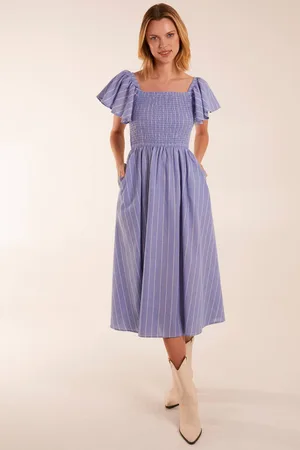 Blue Vanilla Womens Milkmaid Shirred Bust Stripe Midi Dress - - S
