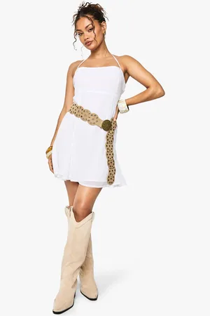 Boohoo Womens Strappy Chiffon Tie Front Godet hem Mini Dress - - 16