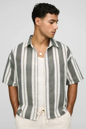 Boohoo Oversized Boxy Open Weave Stripe Shirt - - M