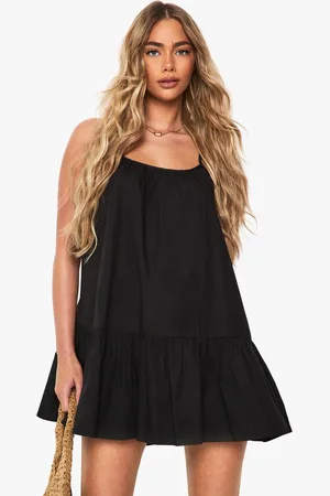 Boohoo Womens Cotton Poplin Strappy Tiered Swing Mini Dress - - 16