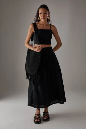 warehouse Womens HCD Broderie Button Through Midi Skirt - - 16
