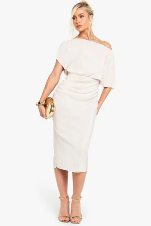 Boohoo Womens Plisse Off The Shoulder Midi Dress - - 8