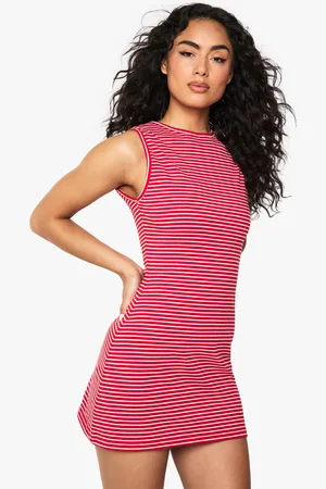 Boohoo Womens Stripe Sleeveless A-Line Mini Dress - - 16