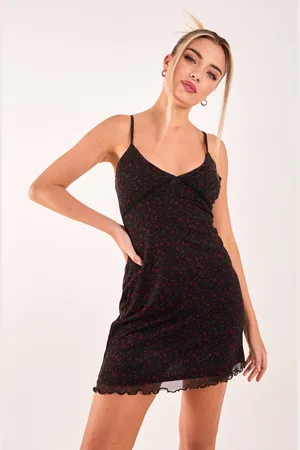 Pink Vanilla Womens Ditsy Print Mesh Cami Dress - - S