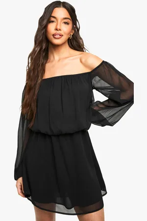 Boohoo Womens Chiffon Bardot Sleeve Asymmetric Mini Dress - - 18