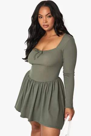 Boohoo Womens plus rib bow detail skater dress - - 24