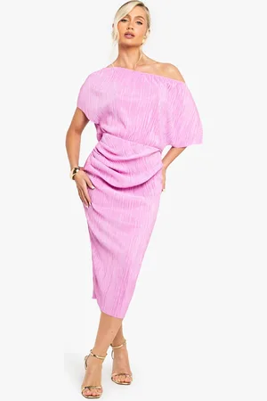 Boohoo Womens Plisse Off The Shoulder Midi Dress - - 16