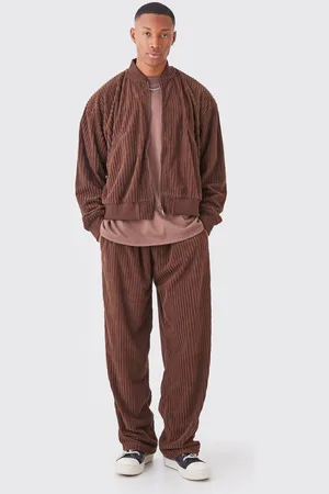 Boohoo Chenille Rib Boxy Bomber Jacket & Relaxed Waist Trouser Set - - S