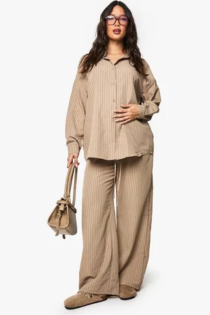 Boohoo Womens MATERNITY CRINKLE STRIPE STRIPE TROUSER - - 16