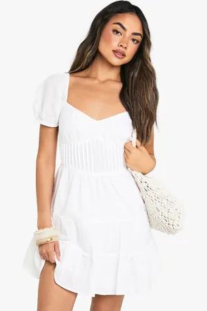 Boohoo Womens Cotton Tiered Puff Sleeve Smock Mini Dress - - M