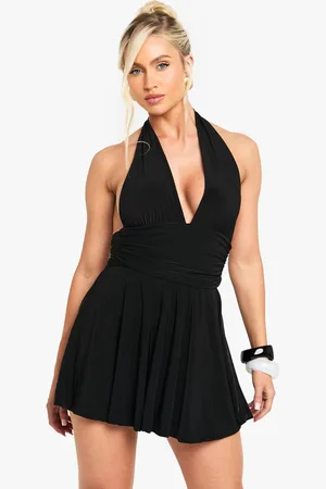 Boohoo Womens Ruched Plunge Skater Dress - - 6